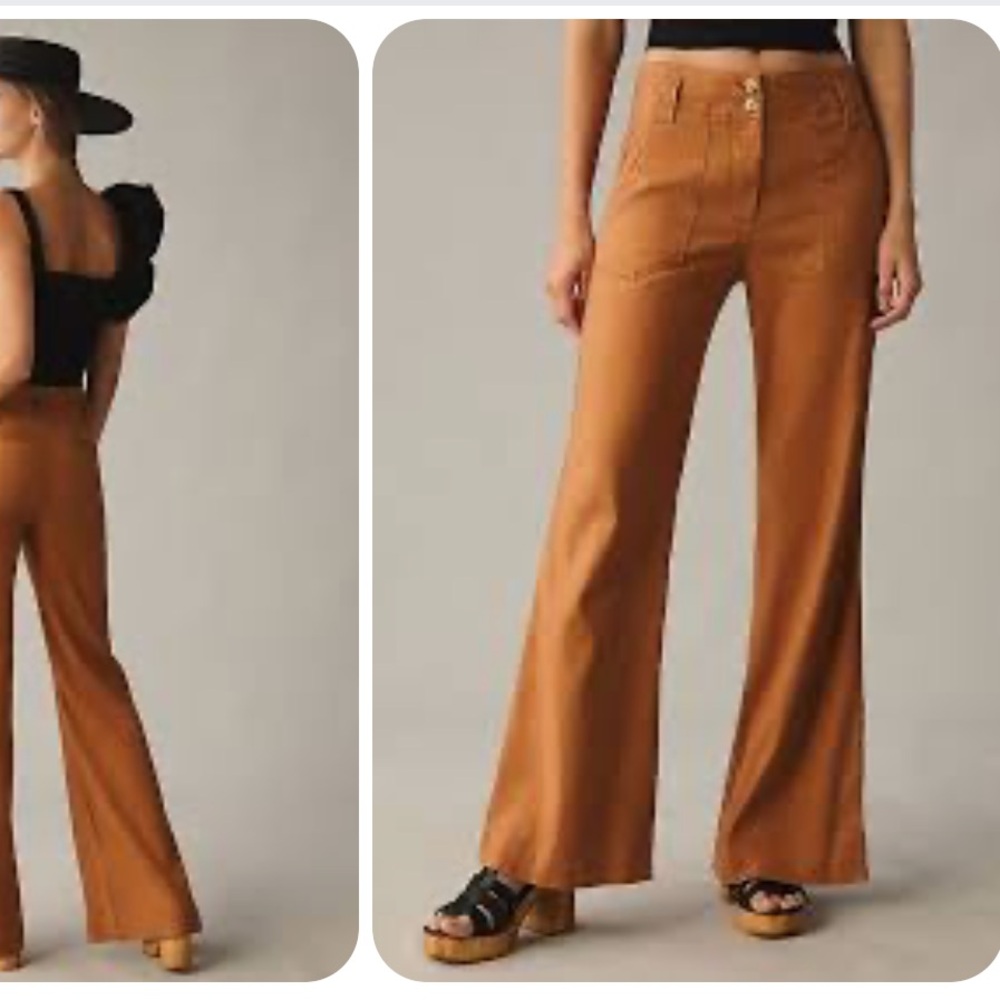 ANTHROPOLOGIE THE MAEVE‎ NAOMI WIDE-LEG FLARE PANT IN RUST BROWN COASTAL COWGIRL - Picture 2 of 15